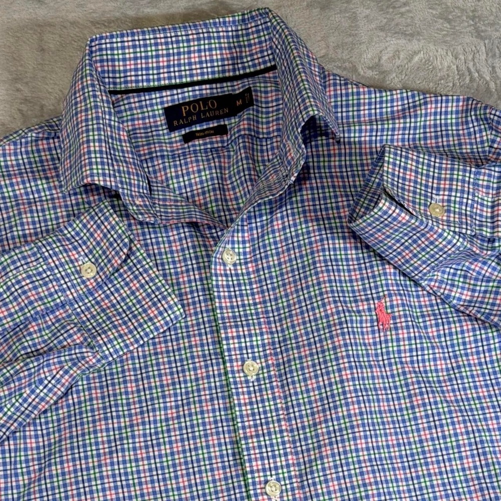Y2K Vintage Polo Ralph Lauren Button Down Shirt | Blue Green Plaid | Medium